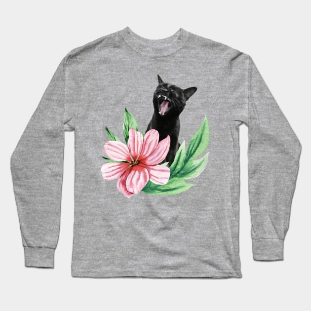 The Yawning cat Long Sleeve T-Shirt by DejaReve